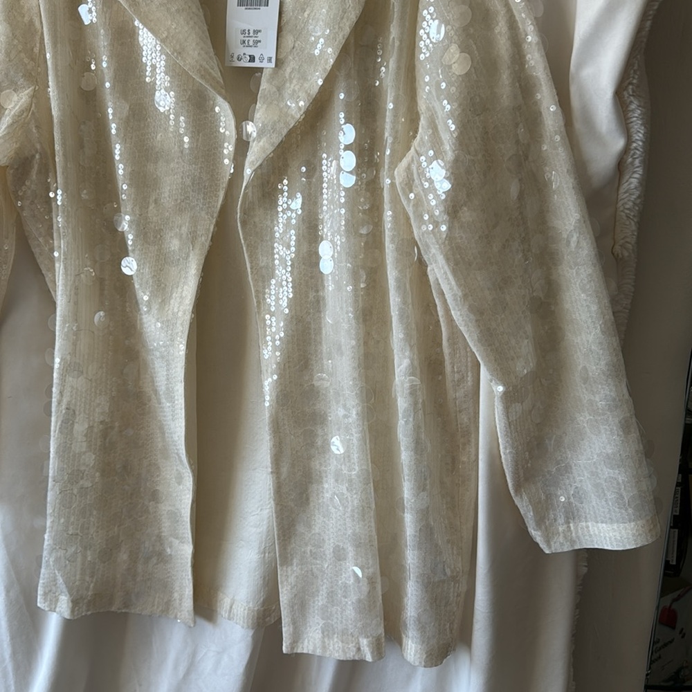 Zara Cream Sequin Blazer Jacket - Picture 7 of 11